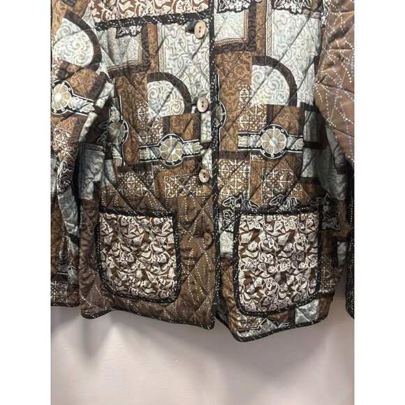 Vintage Brown Patchwork Quilted Jacket With Button Front & Pockets PIT TO PIT 21 - Picture 3 of 8